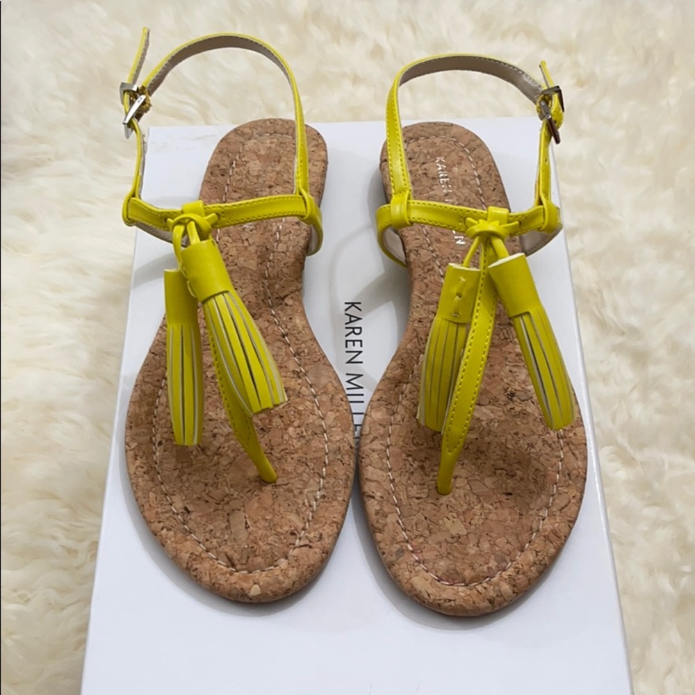 KAREN MILLEN FY103 Tassel Flat Sandals in Lime
